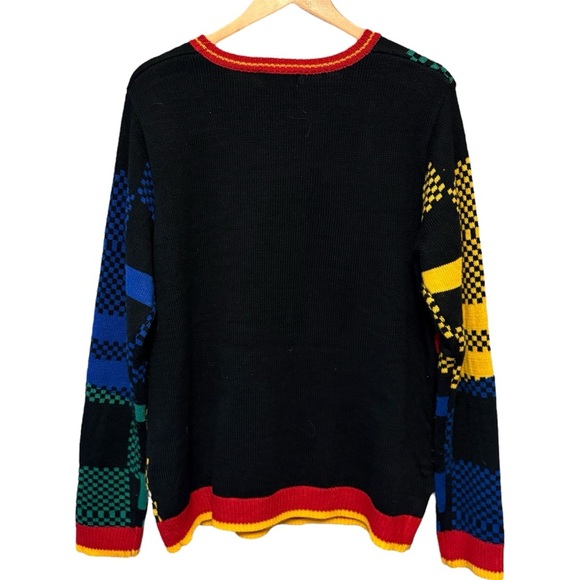 Ugly Christmas Sweater Dinosaur T-Rex Dino Santa Hat Plaid, Mens size Large - Picture 8 of 10